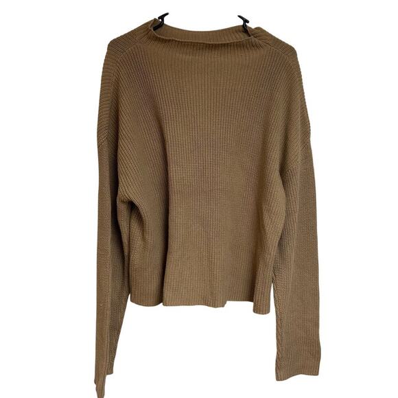 NWT Prettygarden Oversized Crop Knit Sweater Mock Neck Camel slouchy size L - Picture 7 of 7